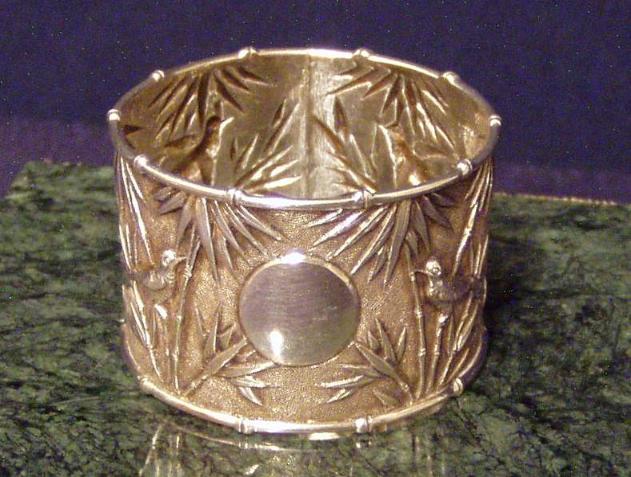 900F Napkin Ring w/chased decoration of Bamboo and birds